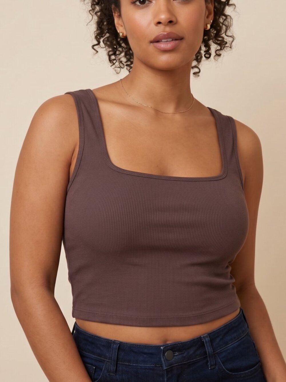 NWOT | Chocolate Brown Ribbed Square Neck Crop Tank Top Medium